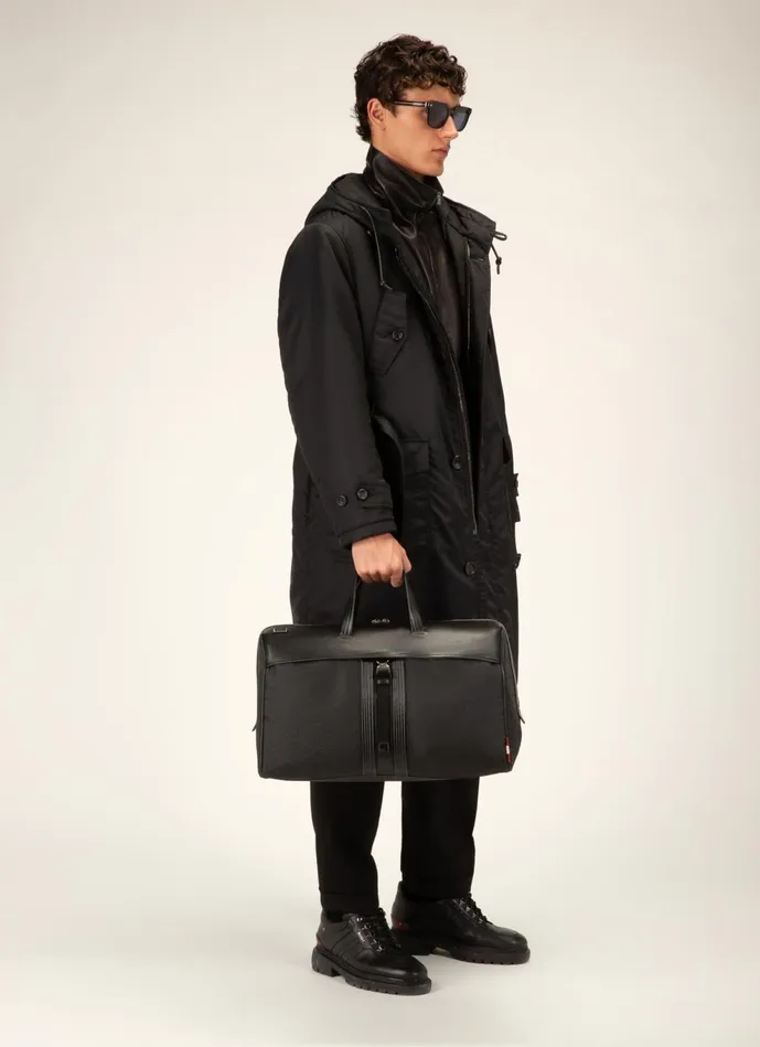 Men Bally Travel Bags Atticus 8211 Recycled Fabric and Leather Weekender Bag In Black