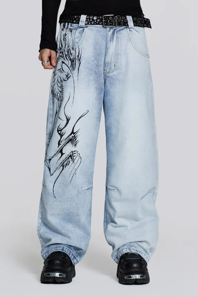 Men Blue Acid Wash Colossus Jean Jaded London Colossus Jeans