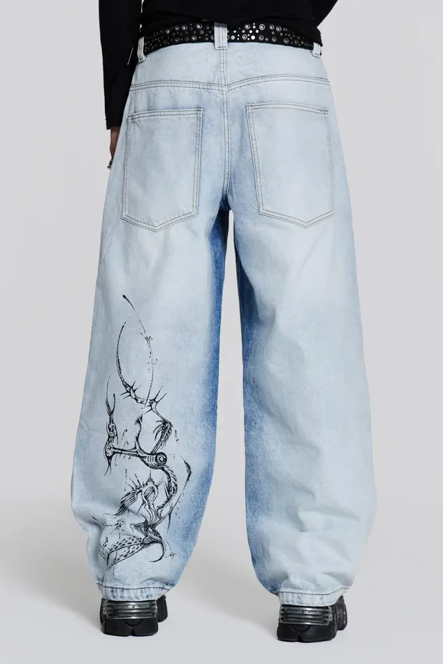 Men Blue Acid Wash Colossus Jean Jaded London Colossus Jeans