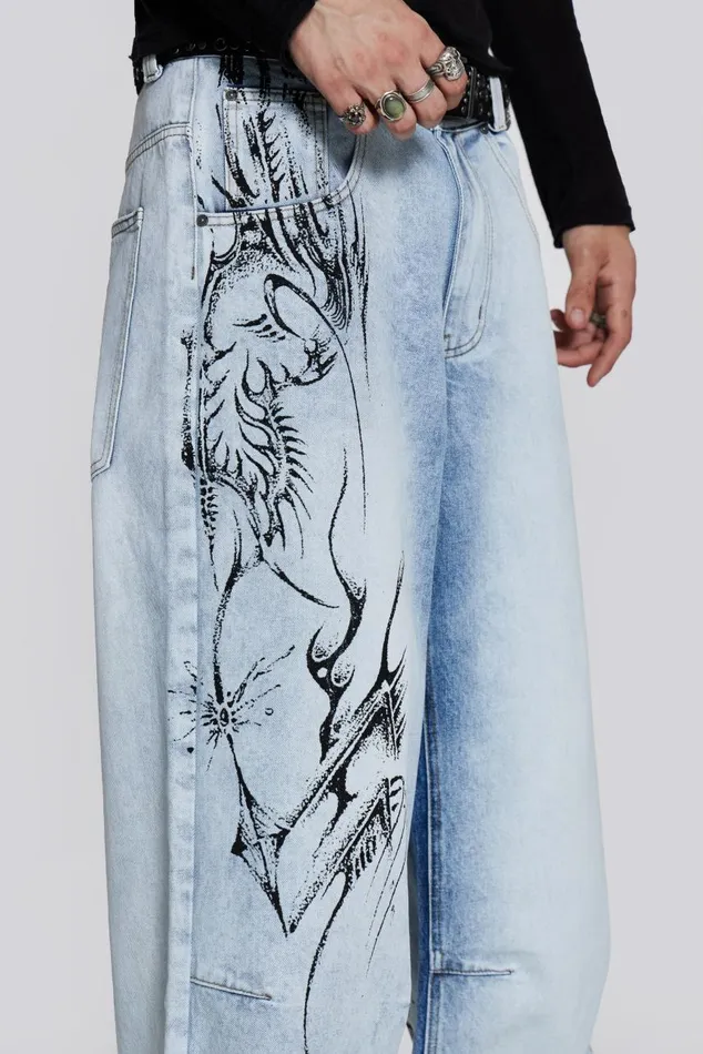 Men Blue Acid Wash Colossus Jean Jaded London Colossus Jeans
