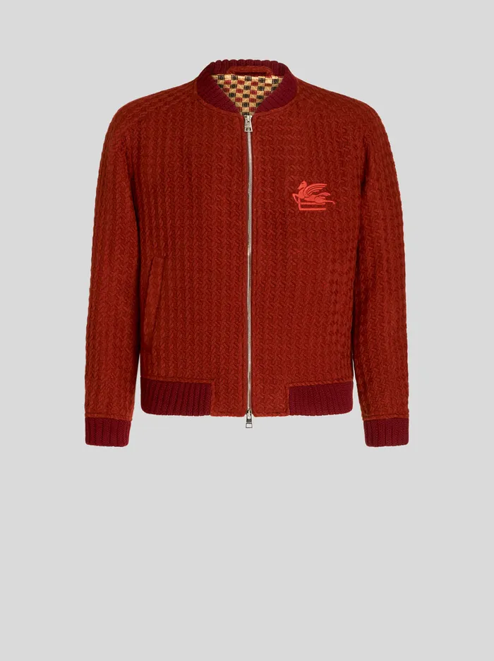 Men Bomber Jacket With Intarsia And Logo Etro Coats And Outerwear