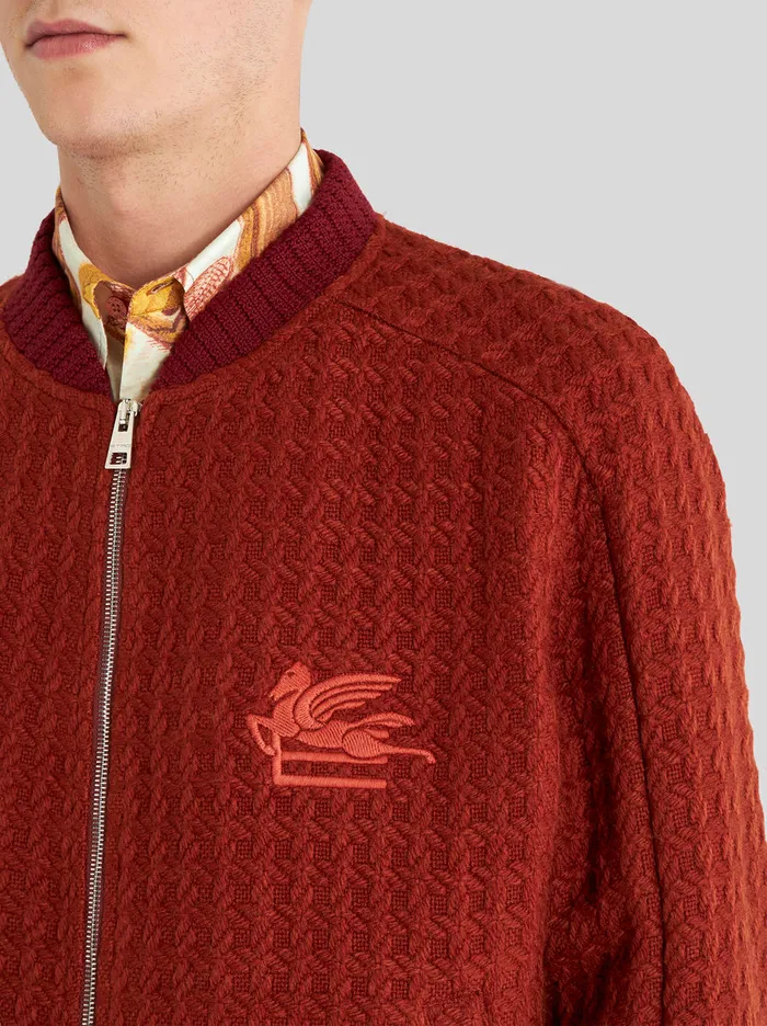 Men Bomber Jacket With Intarsia And Logo Etro Coats And Outerwear