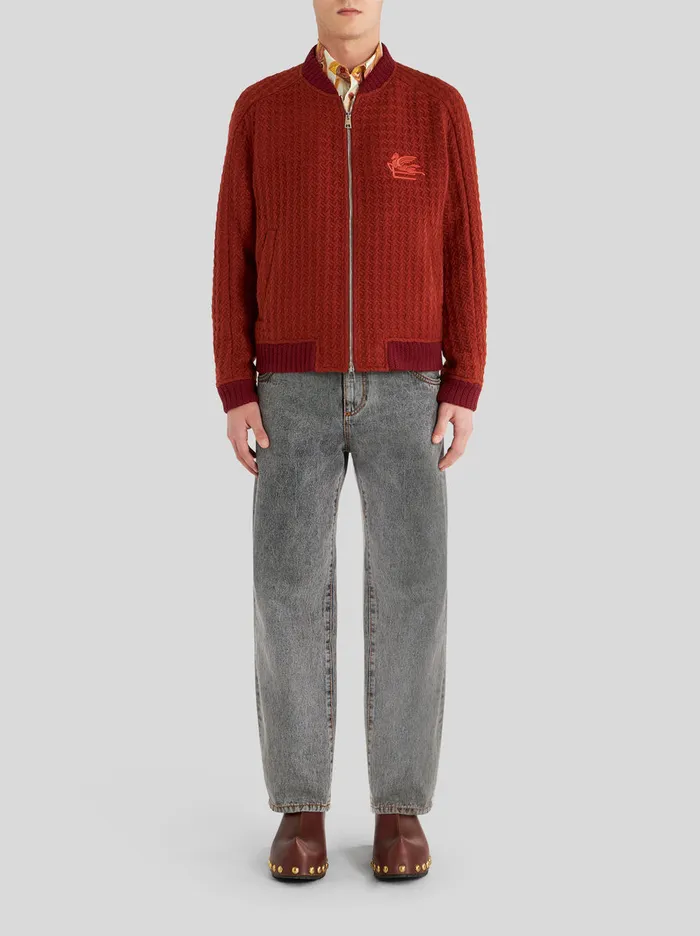 Men Bomber Jacket With Intarsia And Logo Etro Coats And Outerwear
