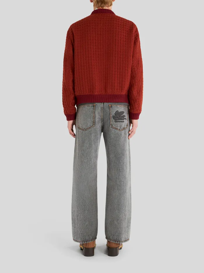 Men Bomber Jacket With Intarsia And Logo Etro Coats And Outerwear