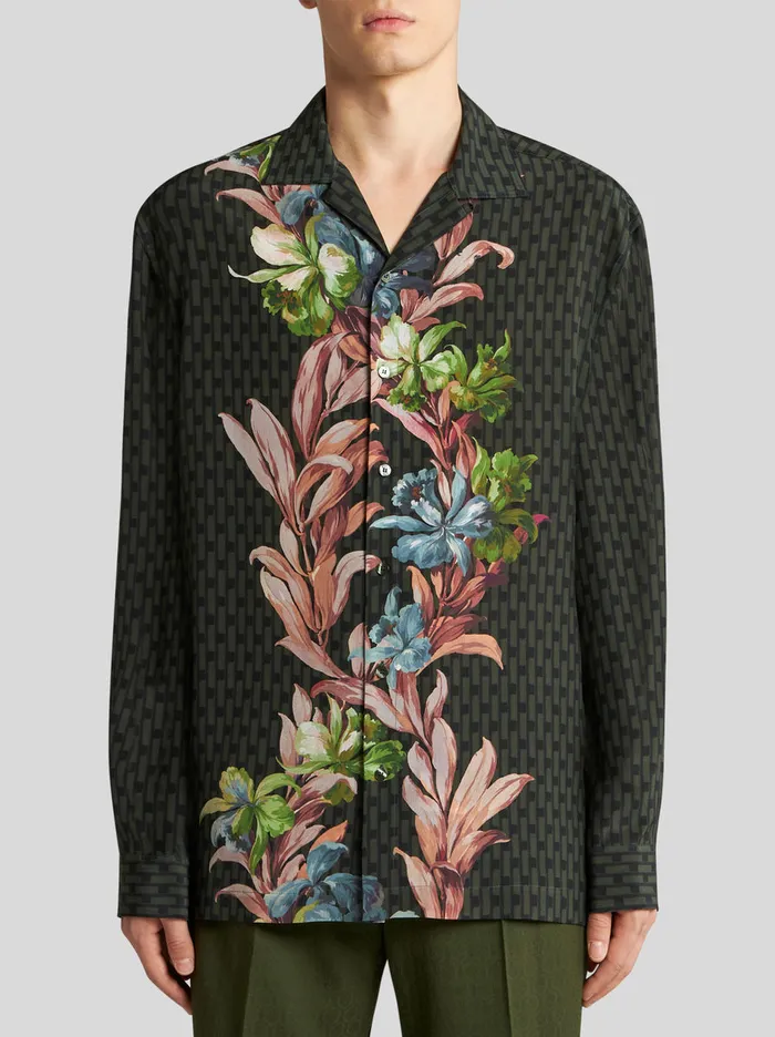 Men Bowling Shirt With Placed Print Etro Shirts