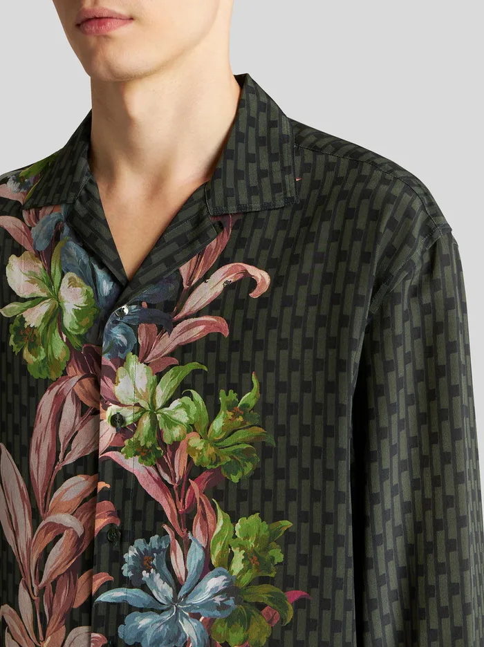 Men Bowling Shirt With Placed Print Etro Shirts
