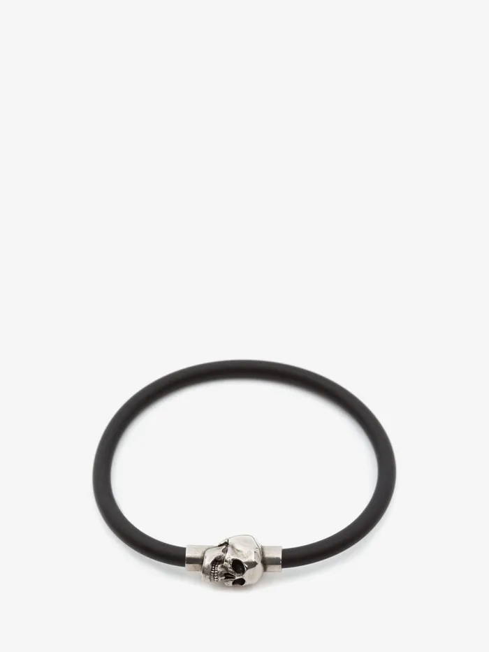 Men Bracelets Alexander McQueen Rubber Cord Skull Bracelet Black