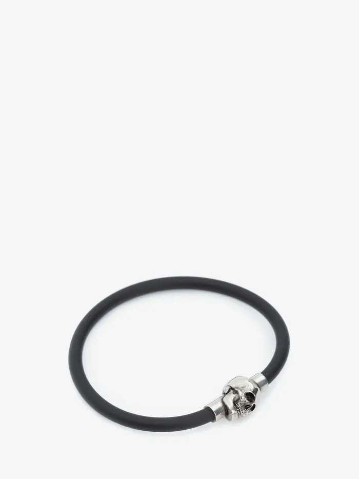Men Bracelets Alexander McQueen Rubber Cord Skull Bracelet Black