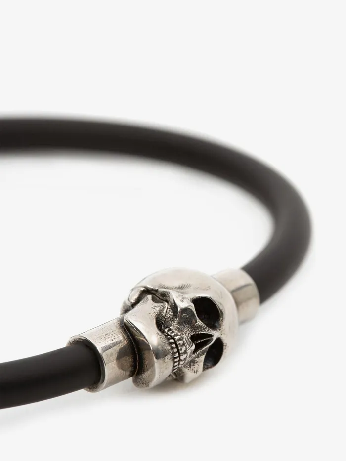 Men Bracelets Alexander McQueen Rubber Cord Skull Bracelet Black