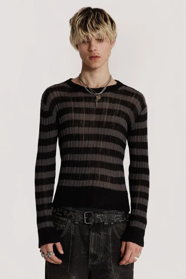 Men Charcoal Stripe Eclipse Jumper Jaded London Knitwear