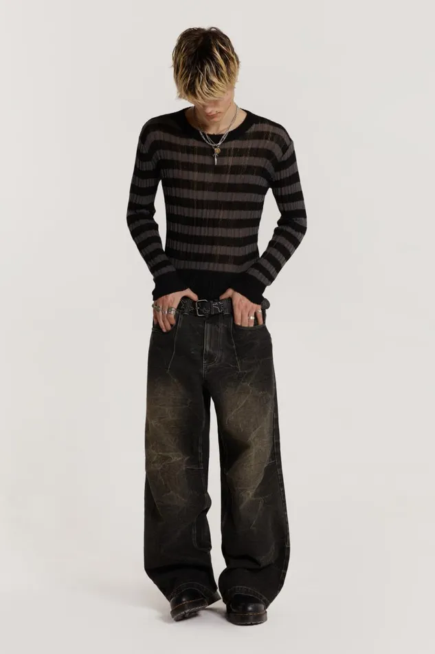 Men Charcoal Stripe Eclipse Jumper Jaded London Knitwear