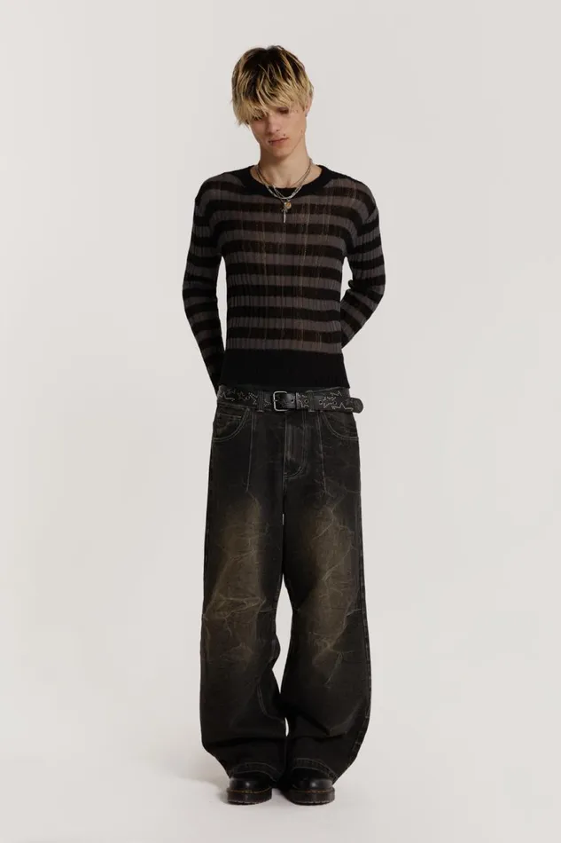 Men Charcoal Stripe Eclipse Jumper Jaded London Knitwear