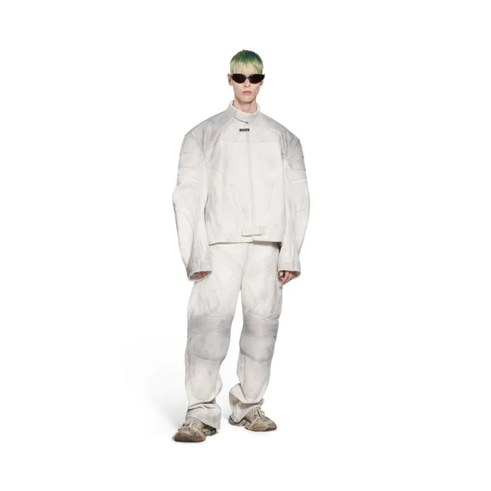 Men Coats and Jackets Balenciaga Oversized Biker Jacket In White