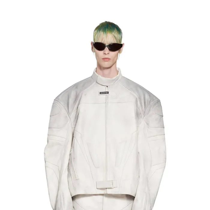 Men Coats and Jackets Balenciaga Oversized Biker Jacket In White