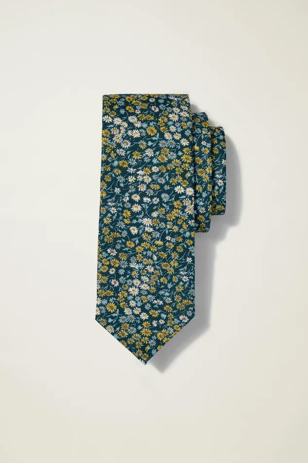 Men Cotton Necktie Made With Liberty Fabric Blue Marguerite Floral Bonobos Ties and Pocket Squares