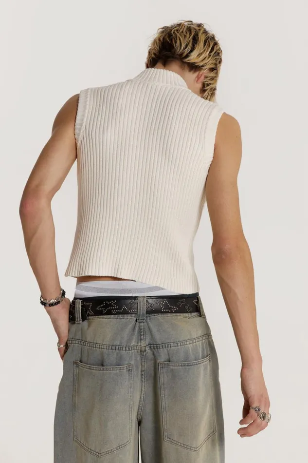 Men Cream Sleeveless Zip Through Jaded London TShirts and Vests