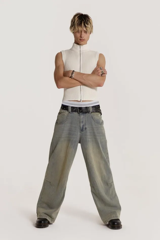 Men Cream Sleeveless Zip Through Jaded London TShirts and Vests