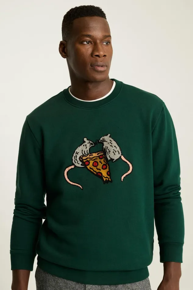 Men Critter Supersoft Fleece Crew You Wanna Pizza This Bonobos Sweatshirts and Hoodies