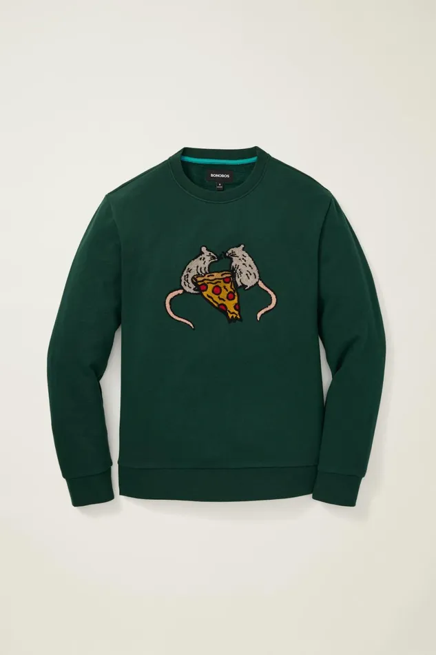 Men Critter Supersoft Fleece Crew You Wanna Pizza This Bonobos Sweatshirts and Hoodies