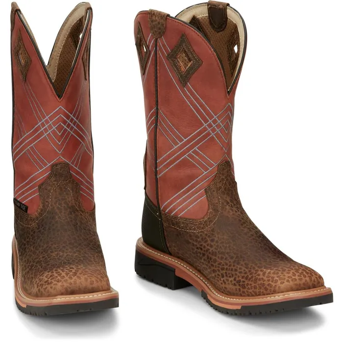MEN Dalhart 12034 Waterproof Nano Comp Toe Pecan Justin Boots Work