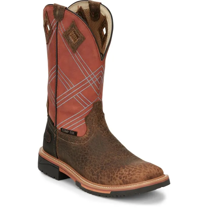 MEN Dalhart 12034 Waterproof Nano Comp Toe Pecan Justin Boots Work