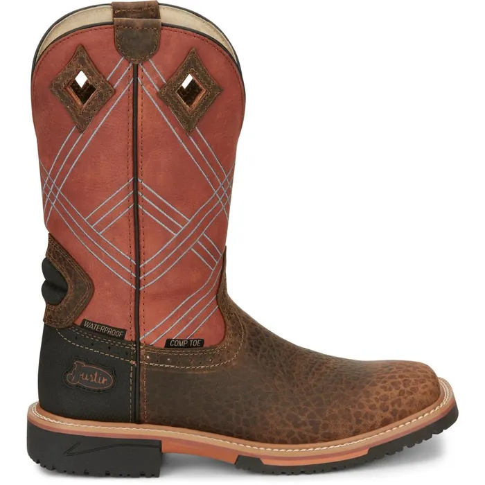 MEN Dalhart 12034 Waterproof Nano Comp Toe Pecan Justin Boots Work