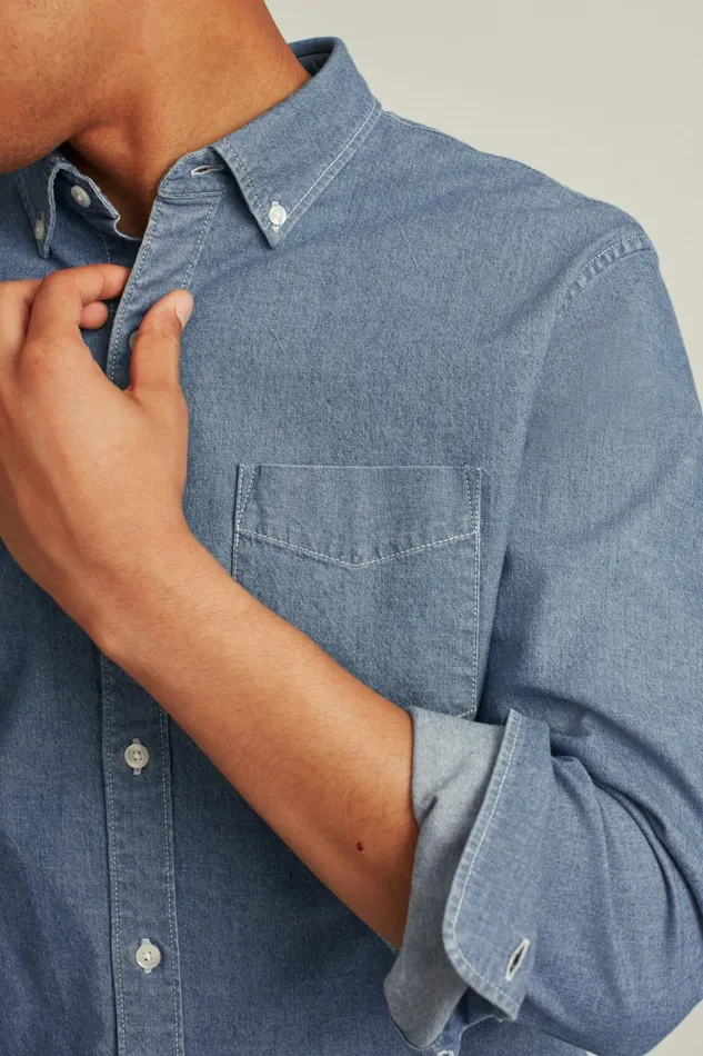 Men Everyday Denim Shirt Bleach Wash Bonobos Casual Shirts