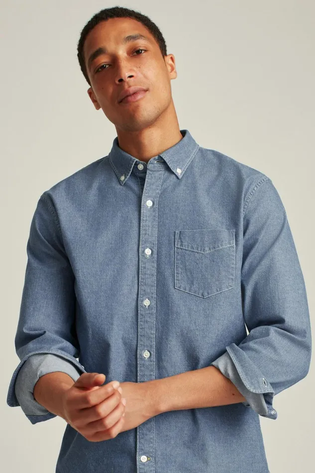 Men Everyday Denim Shirt Bleach Wash Bonobos Casual Shirts