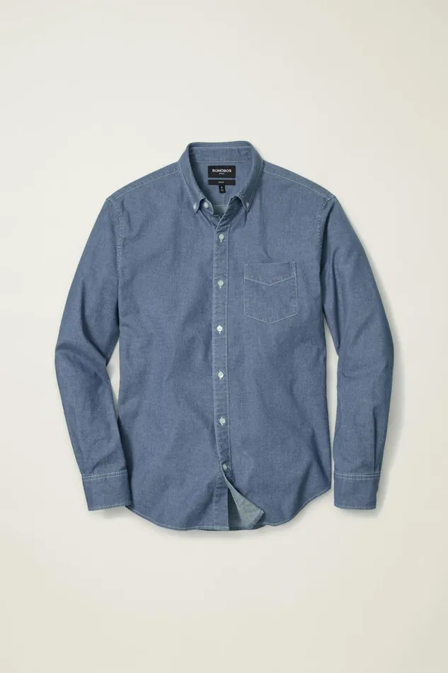 Men Everyday Denim Shirt Bleach Wash Bonobos Casual Shirts