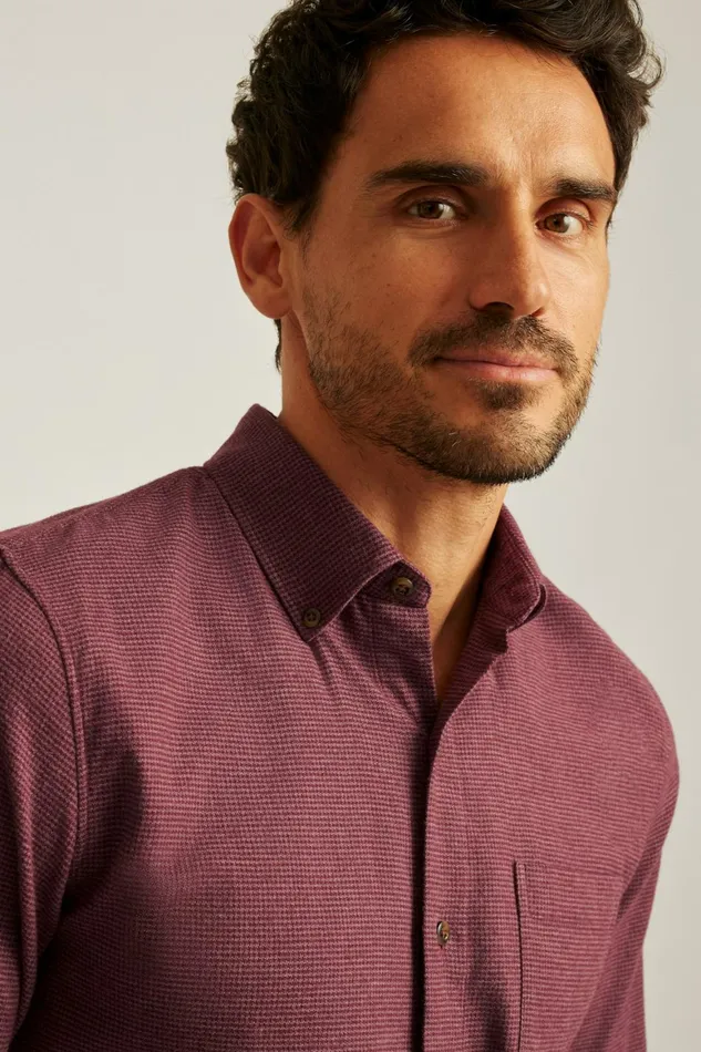 Men Everyday Lightweight Flannel Shirt Burgundy Micro Houndstooth Bonobos Casual Shirts