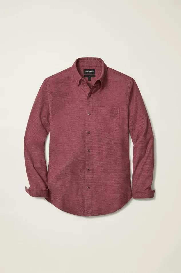 Men Everyday Lightweight Flannel Shirt Burgundy Micro Houndstooth Bonobos Casual Shirts