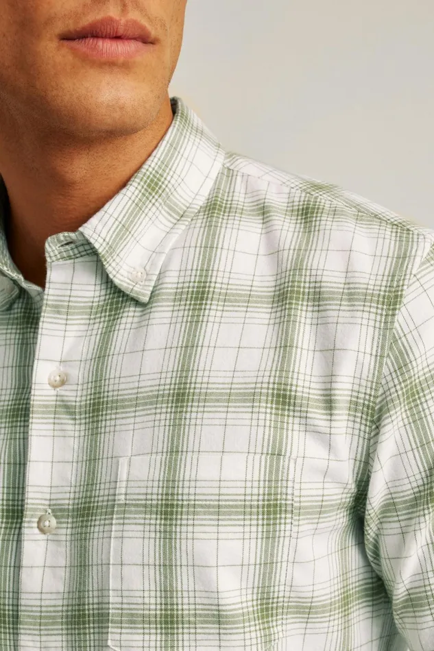 Men Everyday Lightweight Flannel Shirt Green Loden Plaid Bonobos Casual Shirts