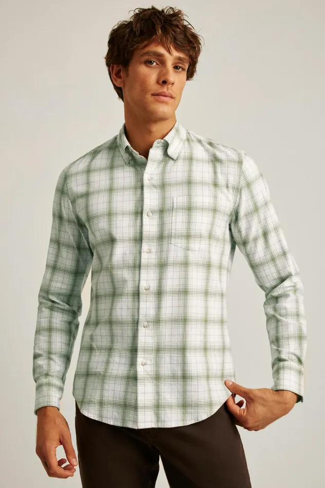 Men Everyday Lightweight Flannel Shirt Green Loden Plaid Bonobos Casual Shirts