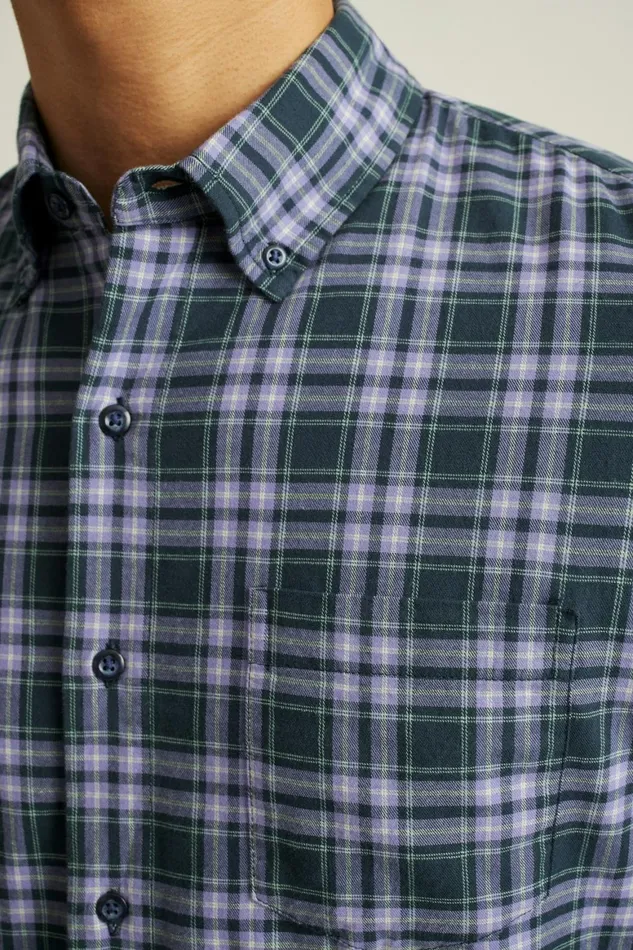Men Everyday Lightweight Flannel Shirt Navy Lavender Plaid Bonobos Casual Shirts