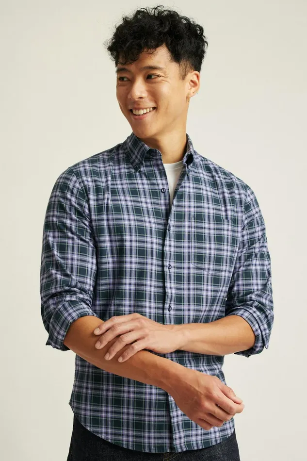 Men Everyday Lightweight Flannel Shirt Navy Lavender Plaid Bonobos Casual Shirts