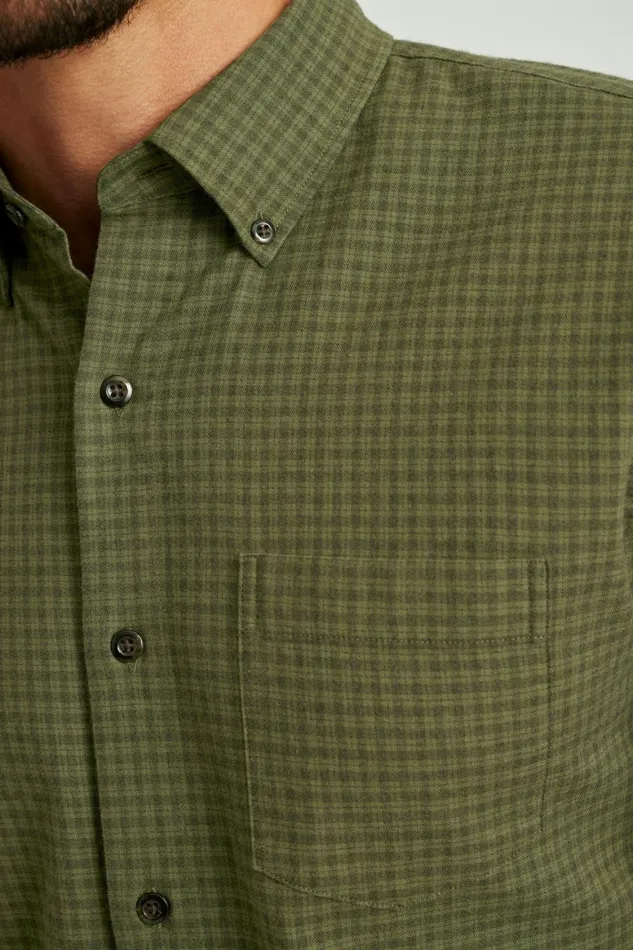 Men Everyday Lightweight Flannel Shirt Olive Forest Check Bonobos Casual Shirts