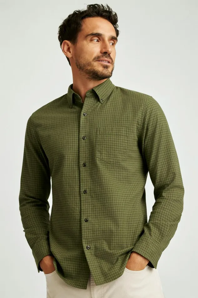 Men Everyday Lightweight Flannel Shirt Olive Forest Check Bonobos Casual Shirts