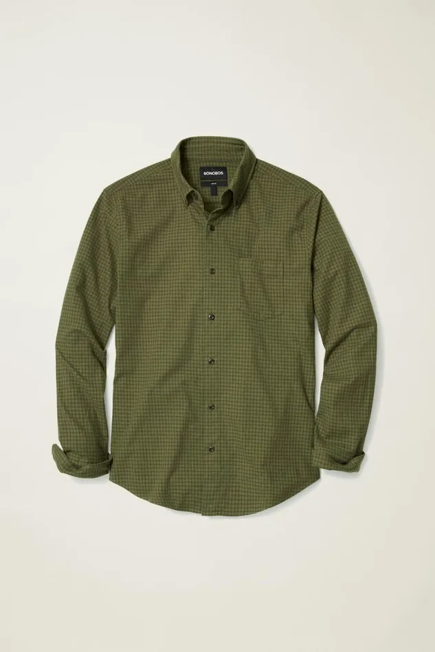 Men Everyday Lightweight Flannel Shirt Olive Forest Check Bonobos Casual Shirts