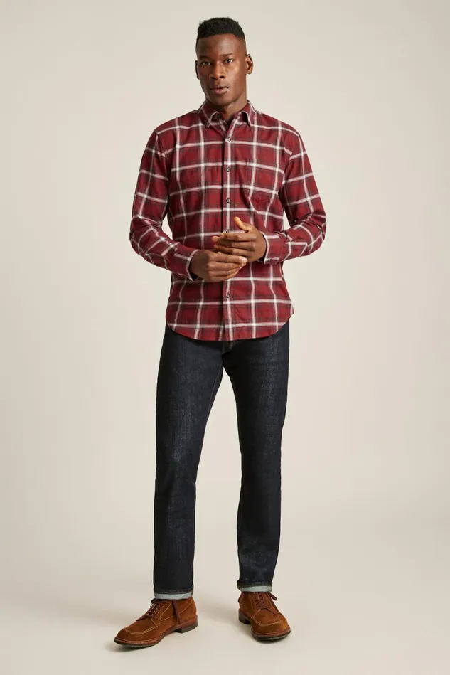Men Everyday Lightweight Flannel Shirt Red Wellington Plaid Bonobos Casual Shirts