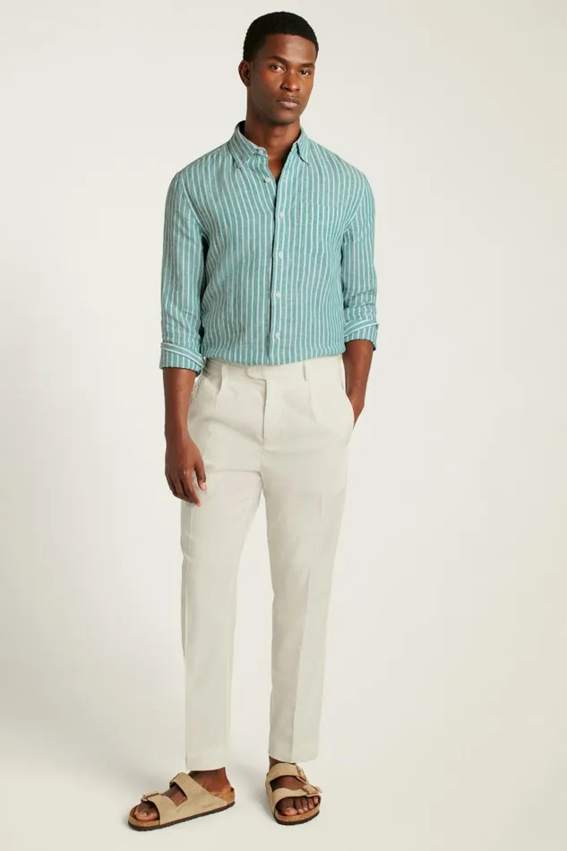 Men Everyday Linen Shirt Bayou Green Stripe Bonobos Casual Shirts