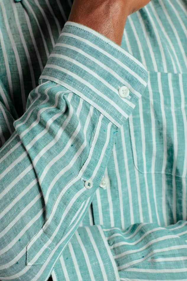 Men Everyday Linen Shirt Bayou Green Stripe Bonobos Casual Shirts