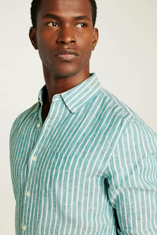 Men Everyday Linen Shirt Bayou Green Stripe Bonobos Casual Shirts