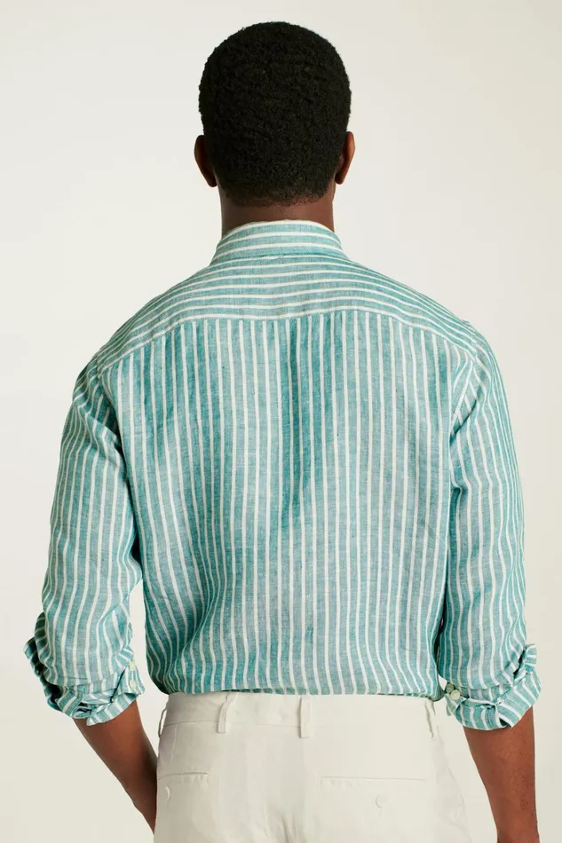 Men Everyday Linen Shirt Bayou Green Stripe Bonobos Casual Shirts