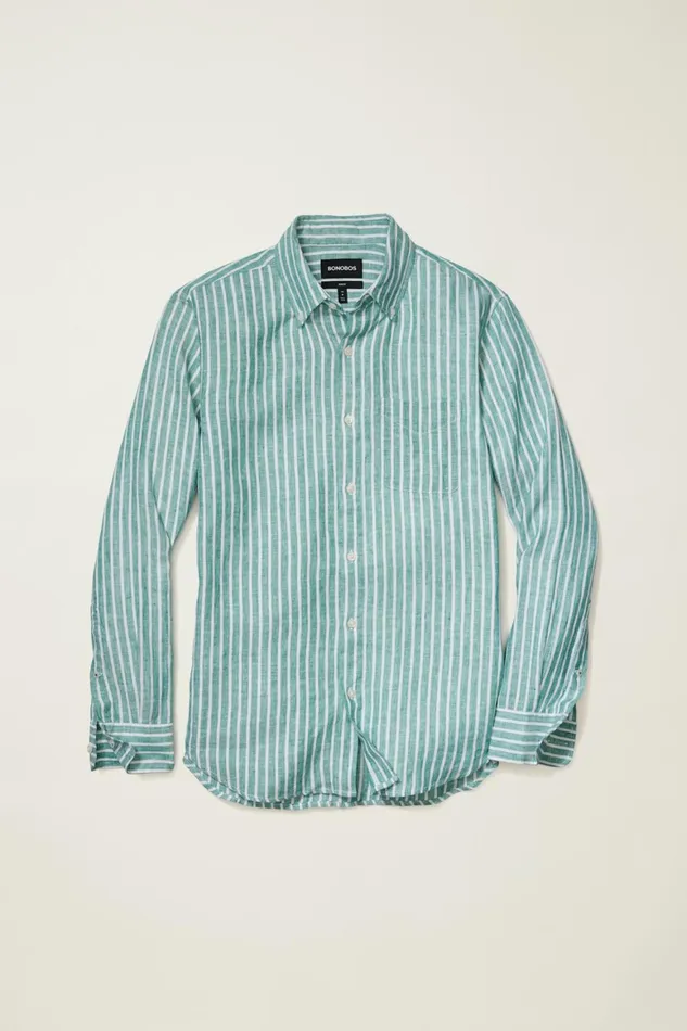 Men Everyday Linen Shirt Bayou Green Stripe Bonobos Casual Shirts