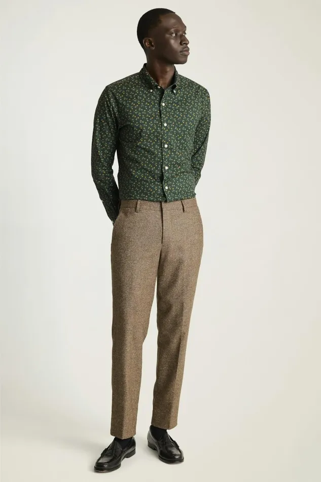 Men Everyday Shirt Pine Green Gold Floral Bonobos Casual Shirts