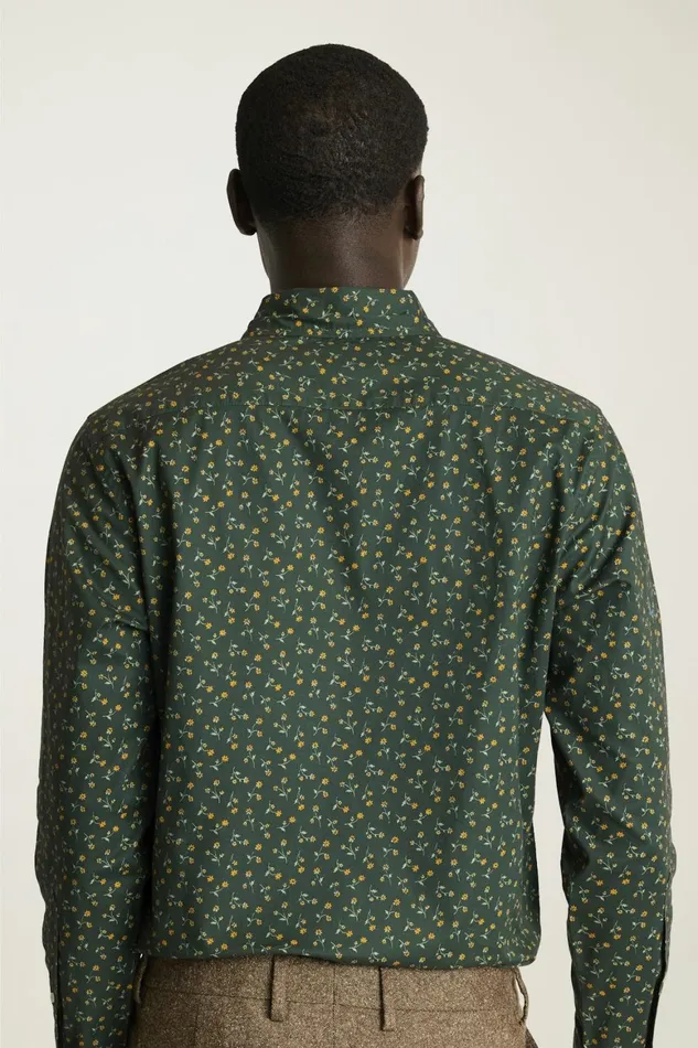 Men Everyday Shirt Pine Green Gold Floral Bonobos Casual Shirts