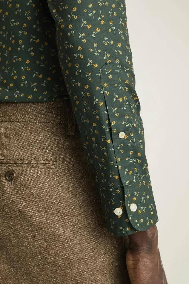 Men Everyday Shirt Pine Green Gold Floral Bonobos Casual Shirts