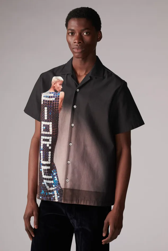 Men Fiorucci Shirts Tile Graphic Bowling Shirt Black Men Fiorucci Shirts Tile Graphic Bowling Shirt Black