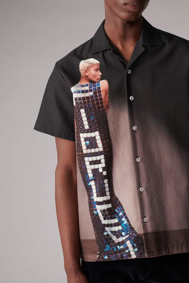 Men Fiorucci Shirts Tile Graphic Bowling Shirt Black Men Fiorucci Shirts Tile Graphic Bowling Shirt Black