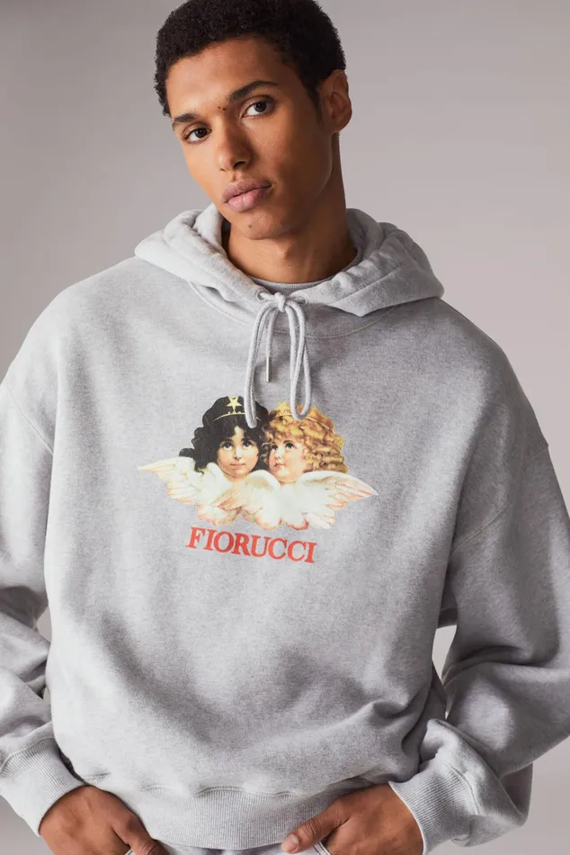 Men Fiorucci Sweatshirts and Hoodies Angels Hoodie Grey Men Fiorucci Sweatshirts and Hoodies Angels Hoodie Grey